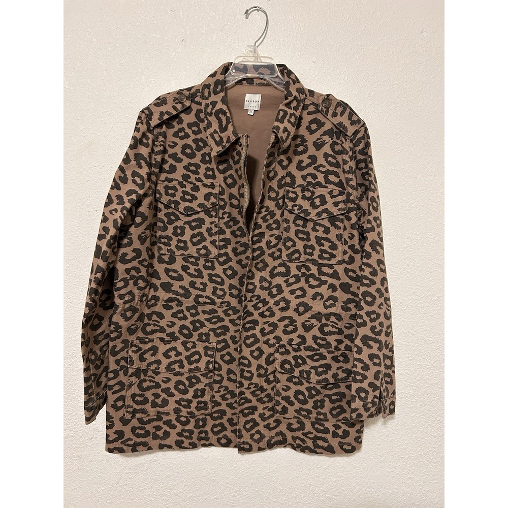 Ellison Womens Leopard Print Zip Front Collared Jacket Brown‎ Size Lg